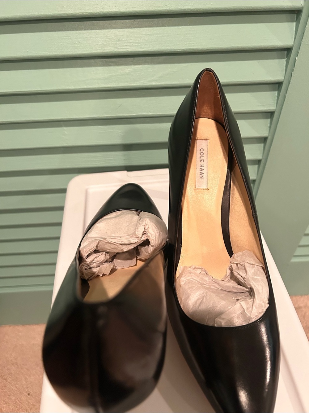Cole Haan Black Leather Pointed-Toe Stiletto Pumps - Picture 4 of 5